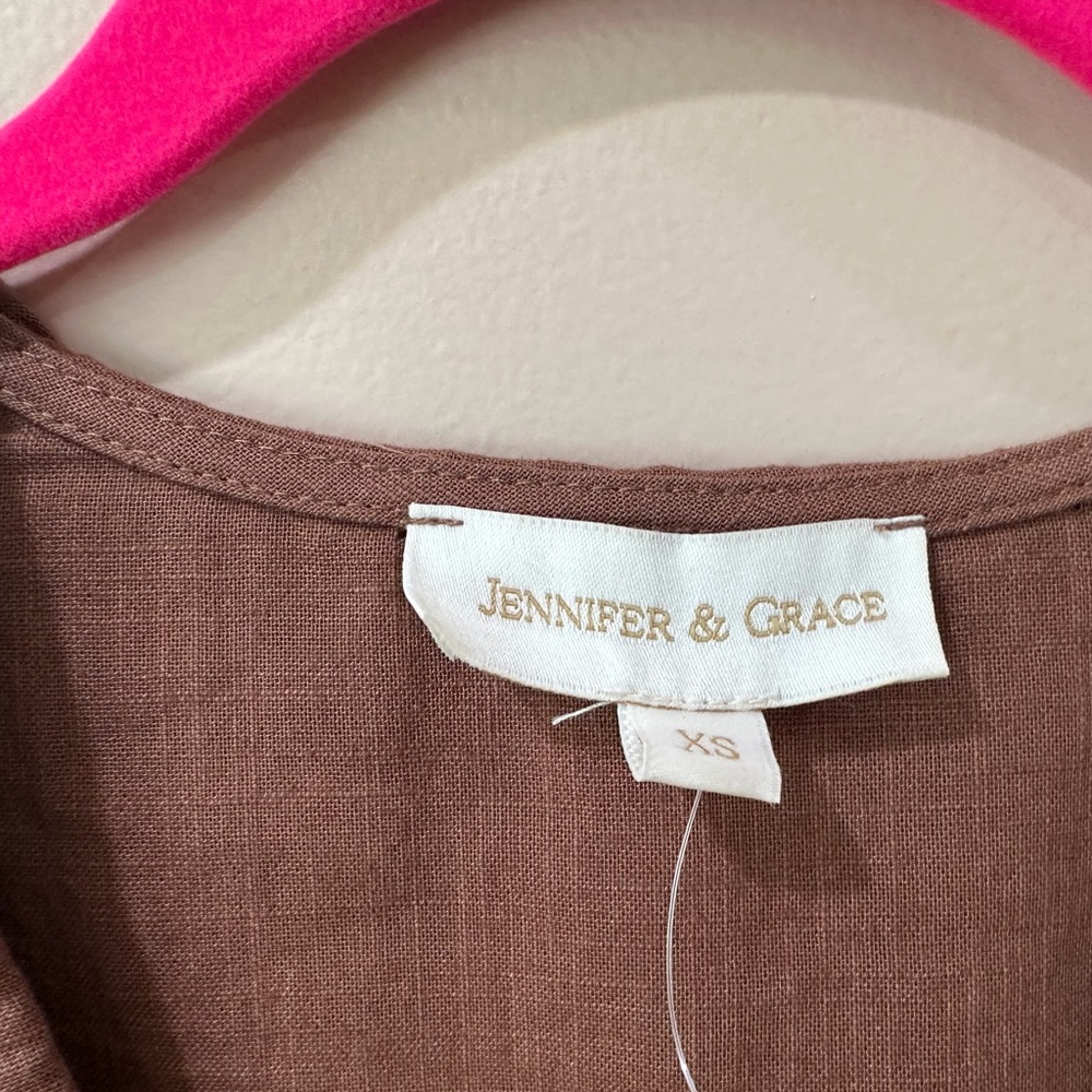 Jennifer & Grace Brown Embroidered Blouse Top Peter Pan Collar Pintuck Womens XS - Picture 4 of 5